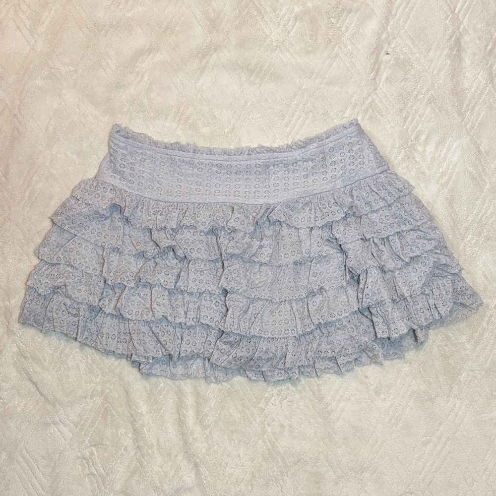 AE High Waisted Ruffle Light Blue Mini Skort - Picture 3 of 14
